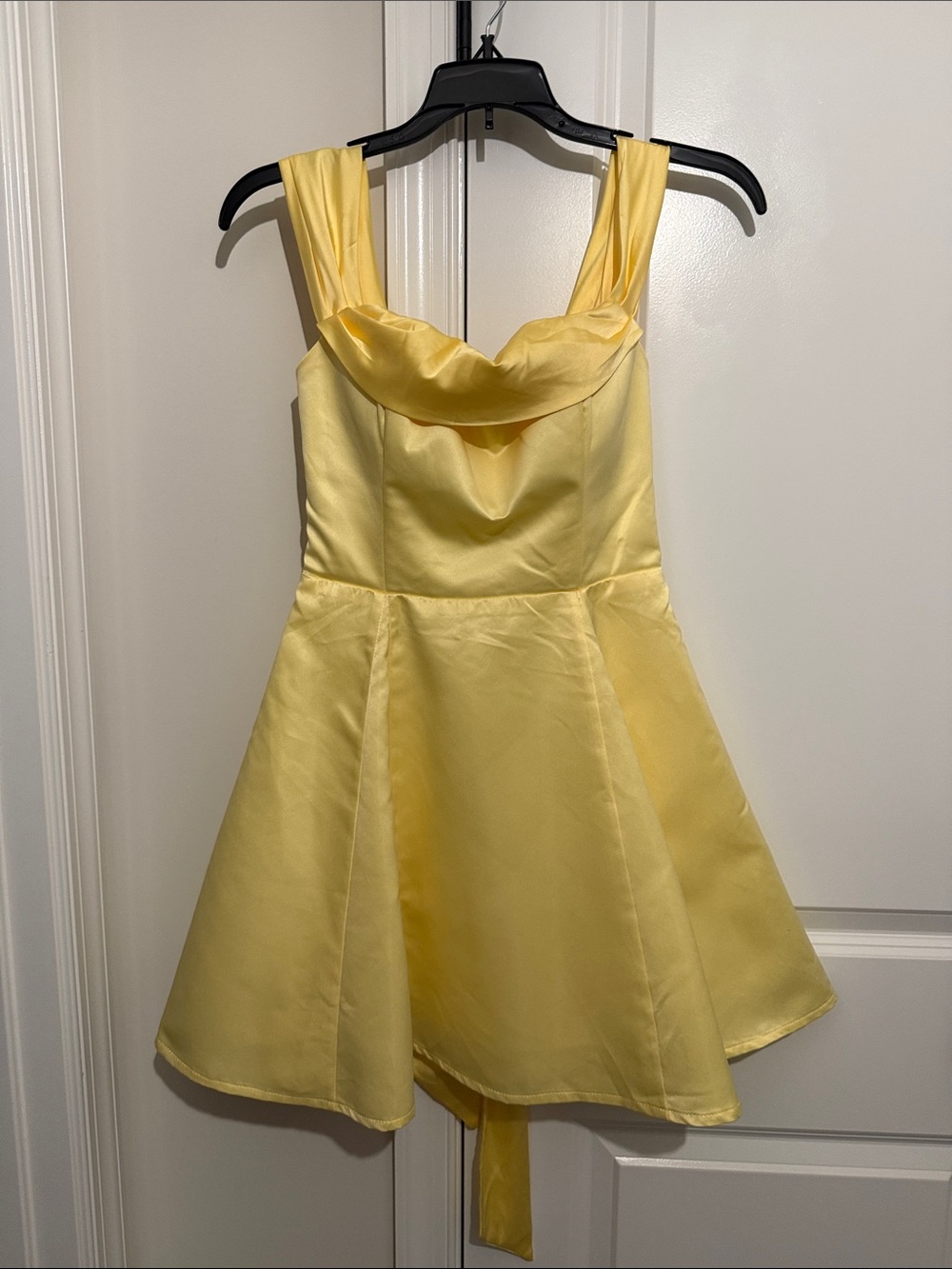 Lulu's Yellow Satin Cowl Neck Party Dress for Juniors